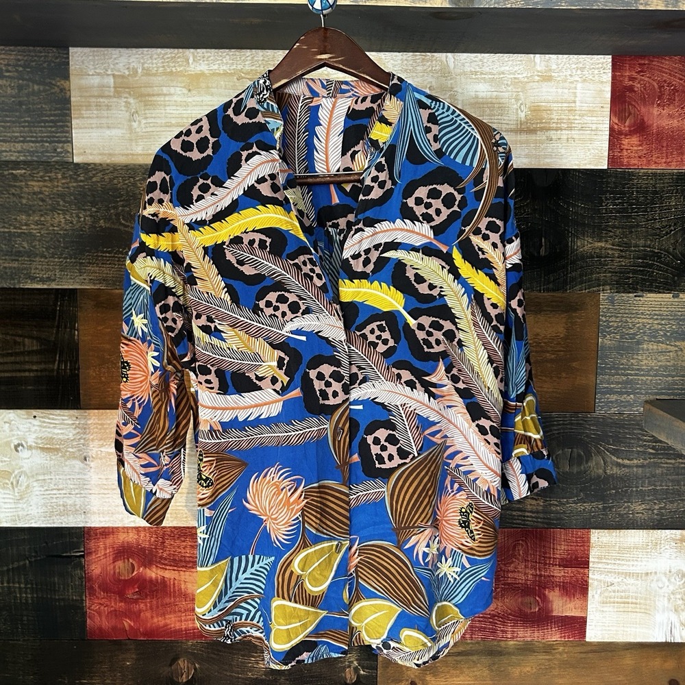 La Perla Feather Floral Blouse Silk Button Shirt Large